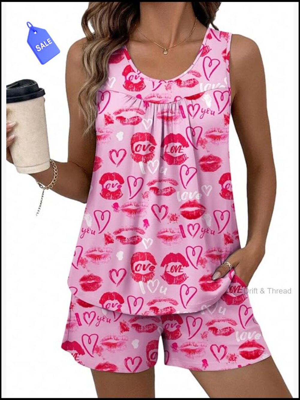 Sleeveless Pajama Set with Pockets, Polyester Spandex, XXL
